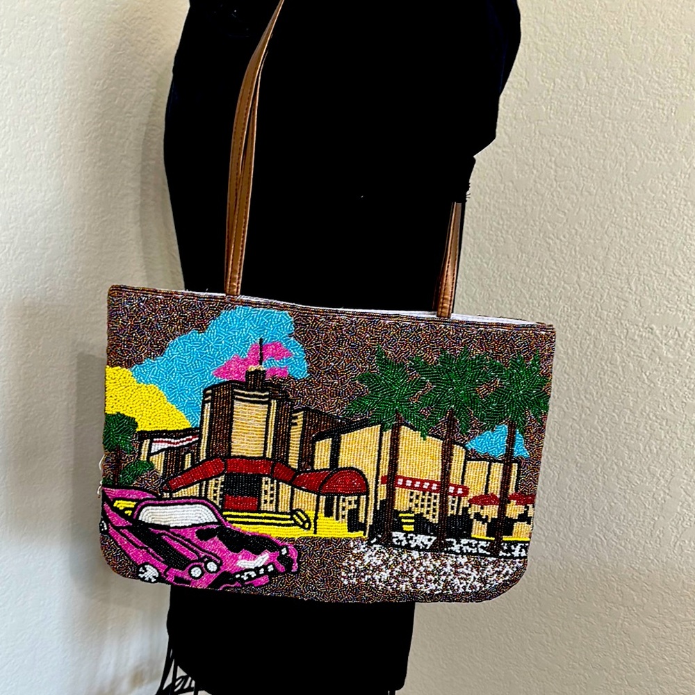 Chic Brown and Pink Beaded Shoulder Bag for Everyday Elegance